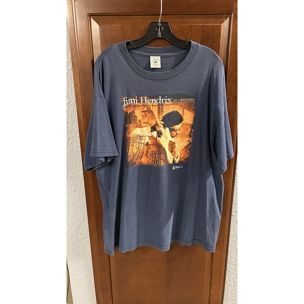 Vintage 2000 Jimi Hendrix Live At Woodstock Graphic Tee Shirt Size XL Navy Blue